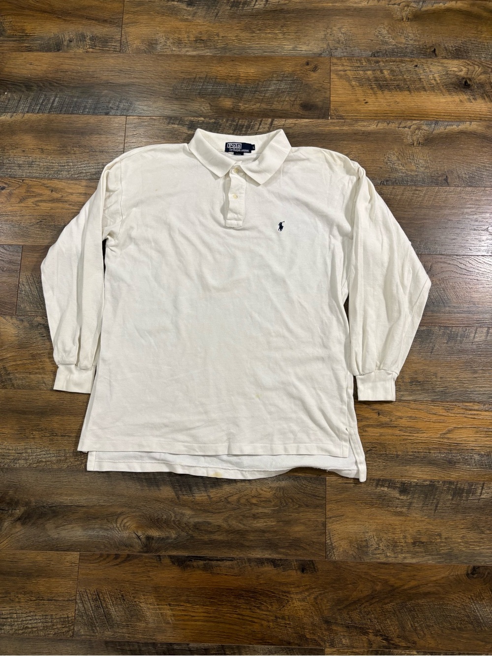 Polo by Ralph Lauren Off-White Long-Sleeve Polo with Navy Pony